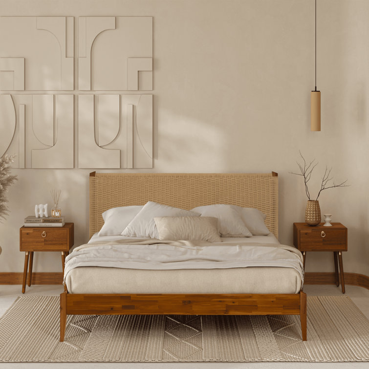George Oliver Selina Solid Wood Platform Bed with Headboard, Bohemian ...